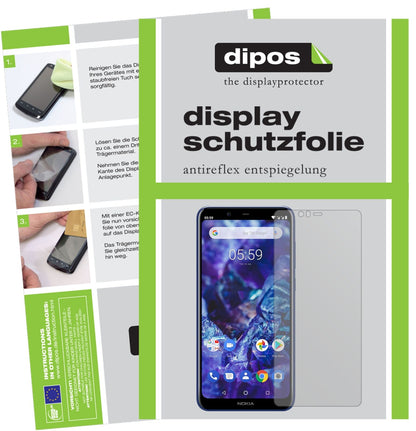 Nokia5.1 Plus mit aufgebrachter dipos Displayschutzfolie, die lästige Fingerabdrücke minimiert