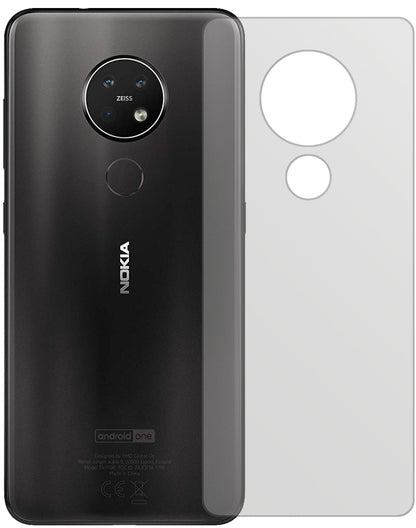 Nokia7.2 Rückseite mit aufgebrachter dipos Displayschutzfolie, die lästige Fingerabdrücke minimiert