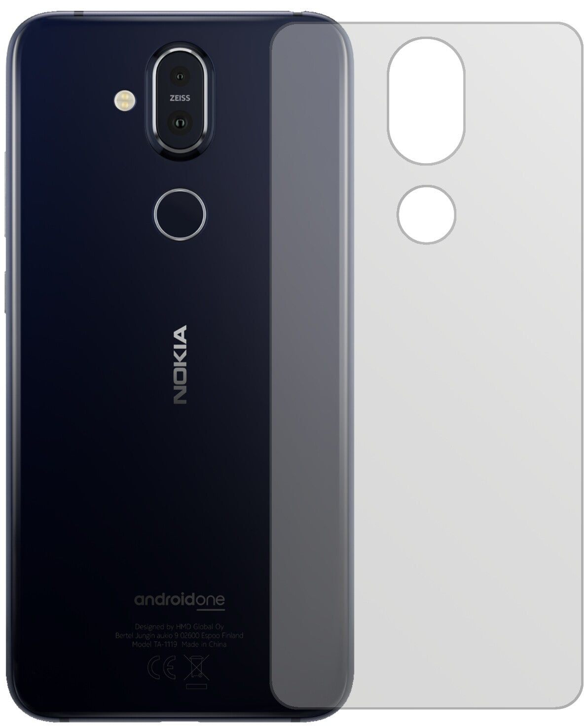 Nokia8.1 Rückseite mit aufgebrachter dipos Displayschutzfolie, die lästige Fingerabdrücke minimiert