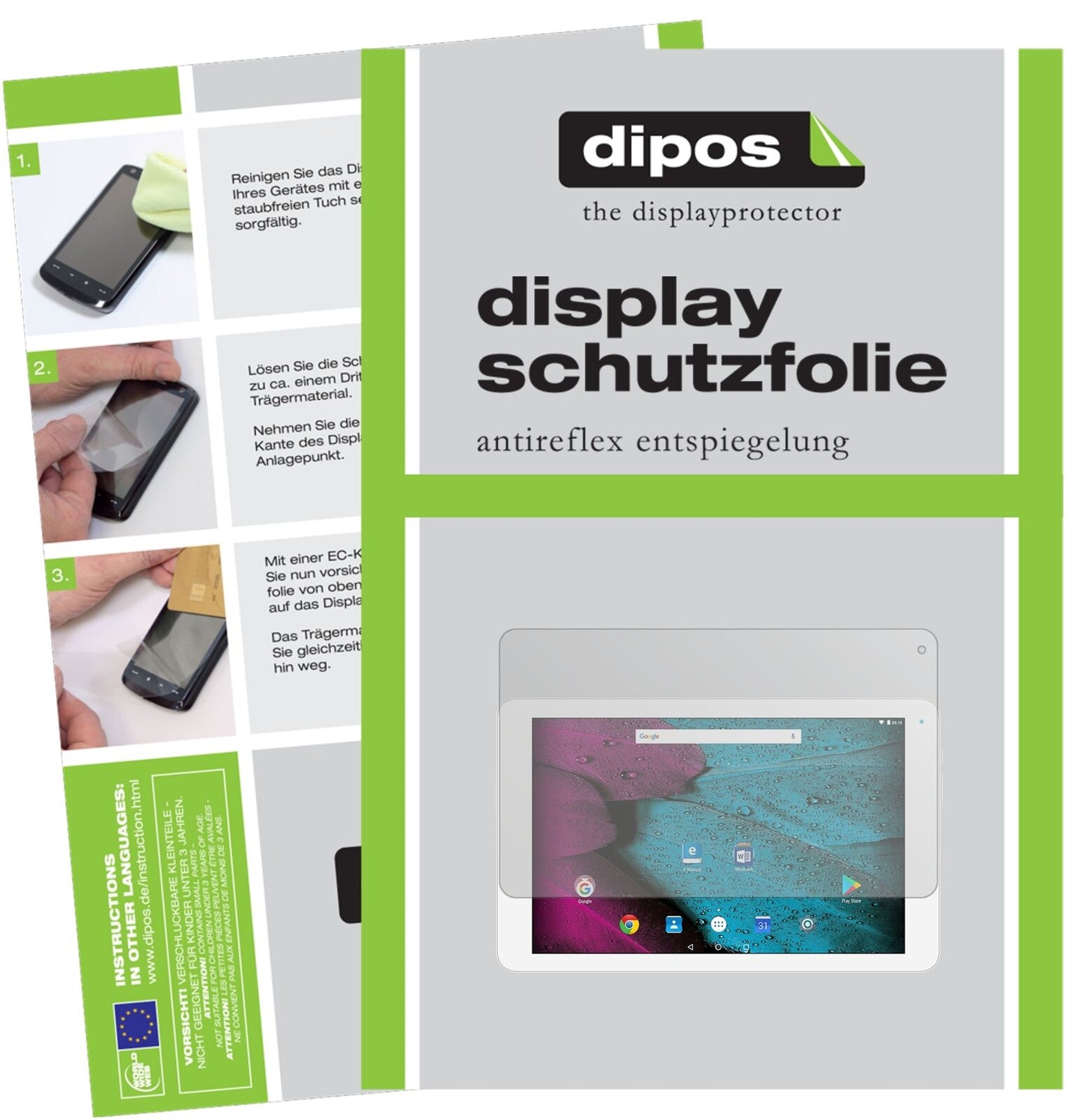 OdysPACE 10 mit aufgebrachter dipos Displayschutzfolie, die lästige Fingerabdrücke minimiert