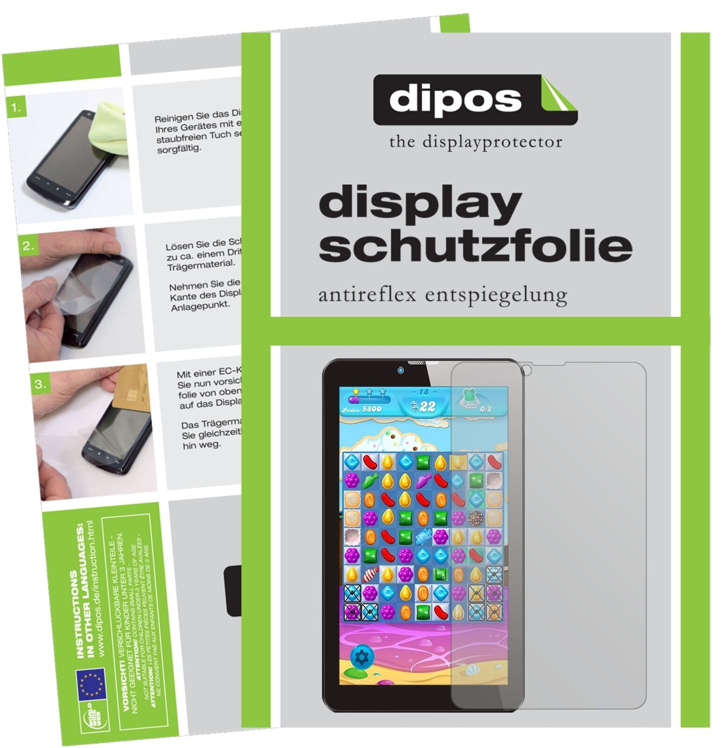 OdysPyro 7 Zoll mit aufgebrachter dipos Displayschutzfolie, die lästige Fingerabdrücke minimiert