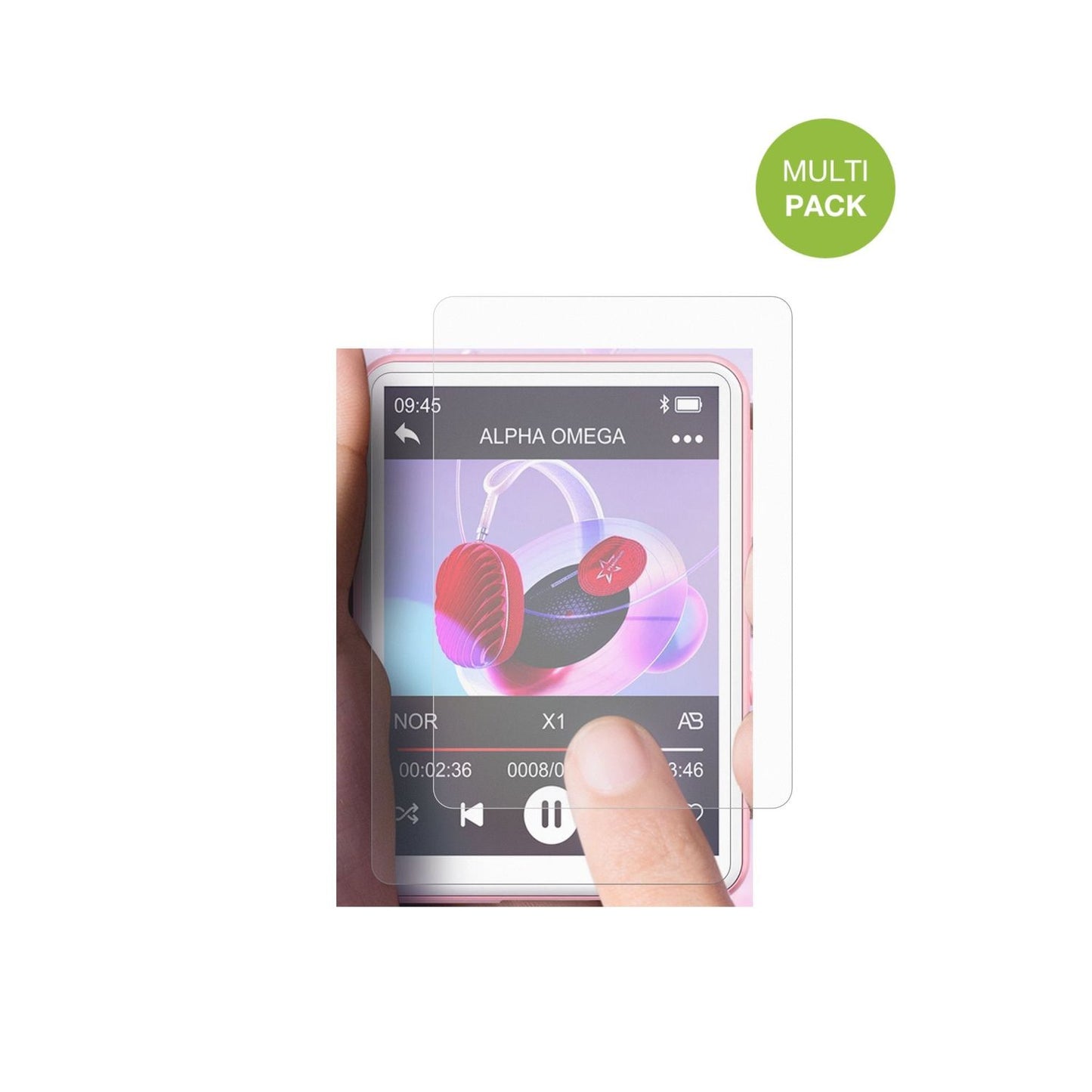 OilskyM1 MP3-Player mit aufgebrachter dipos Displayschutzfolie, die lästige Fingerabdrücke minimiert