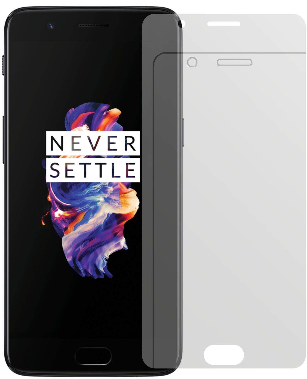 OnePlus5 mit aufgebrachter dipos Displayschutzfolie, die lästige Fingerabdrücke minimiert