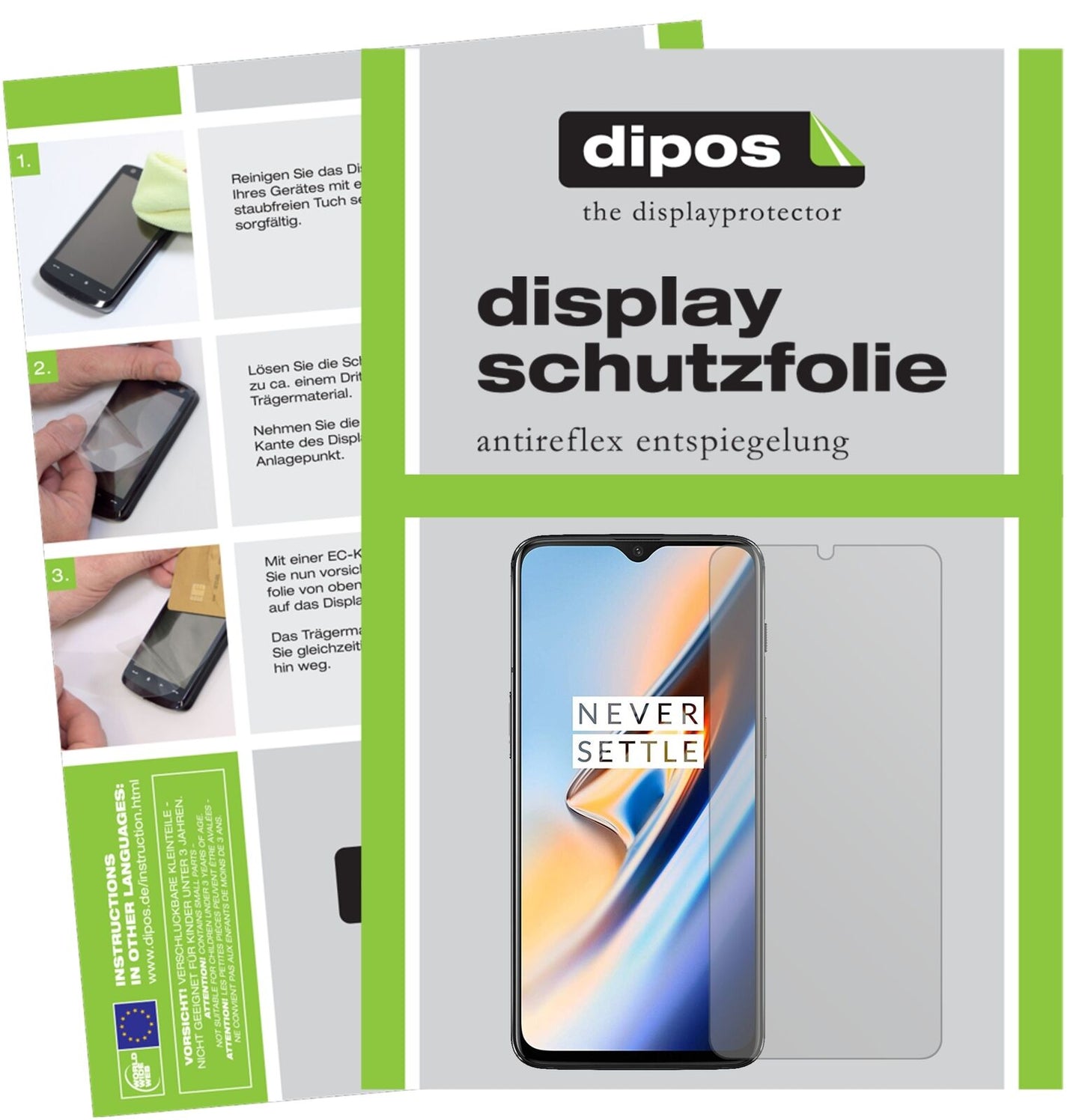 OnePlus6T mit aufgebrachter dipos Displayschutzfolie, die lästige Fingerabdrücke minimiert