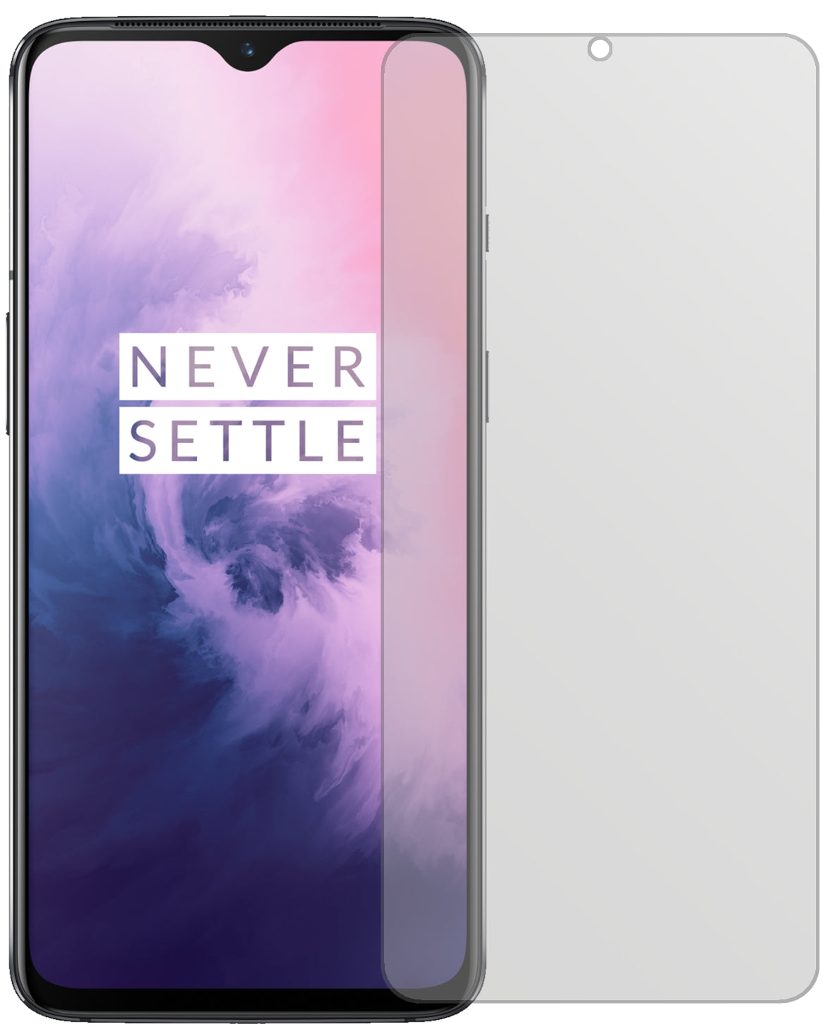 OnePlus7 mit aufgebrachter dipos Displayschutzfolie, die lästige Fingerabdrücke minimiert
