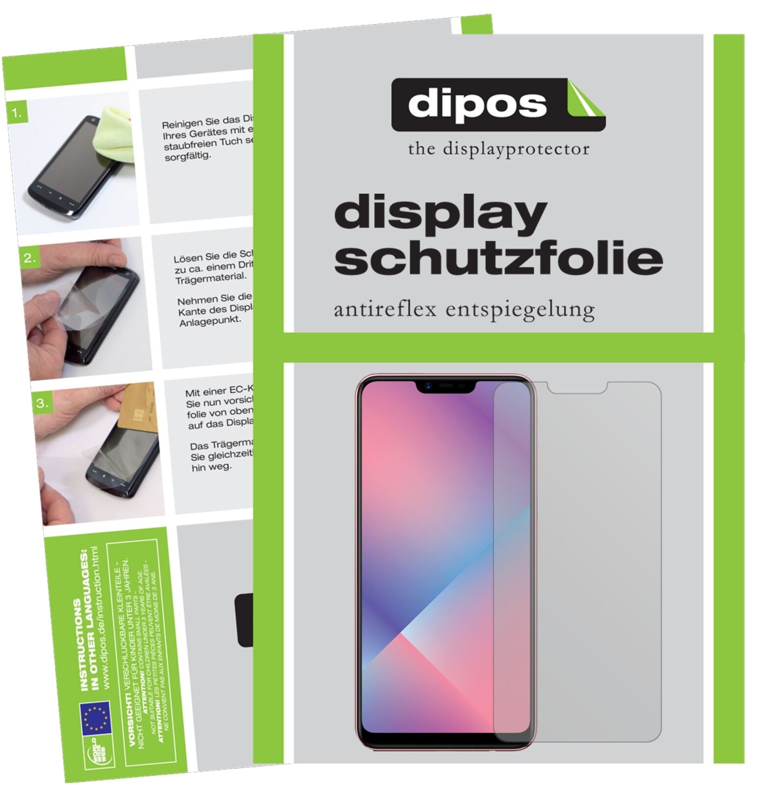 OppoA5 mit aufgebrachter dipos Displayschutzfolie, die lästige Fingerabdrücke minimiert