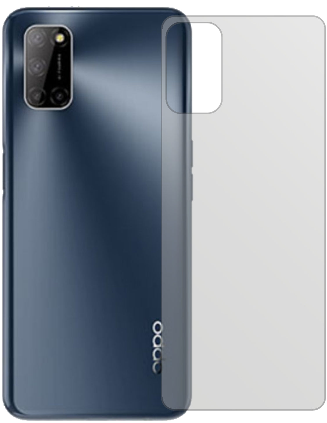 OppoA72 Rückseite mit aufgebrachter dipos Displayschutzfolie, die lästige Fingerabdrücke minimiert