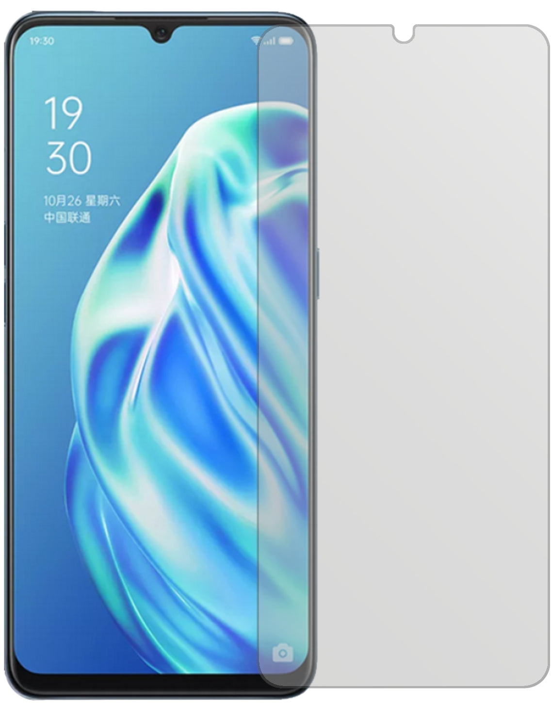 OppoF15 mit aufgebrachter dipos Displayschutzfolie, die lästige Fingerabdrücke minimiert