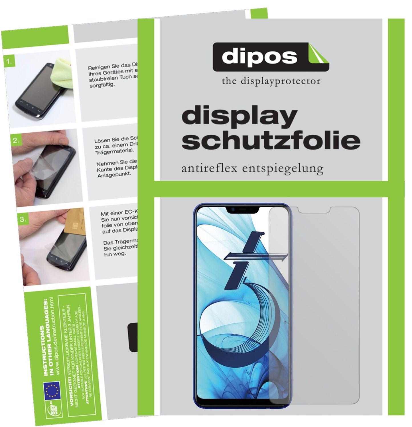 OppoAX5 mit aufgebrachter dipos Displayschutzfolie, die lästige Fingerabdrücke minimiert