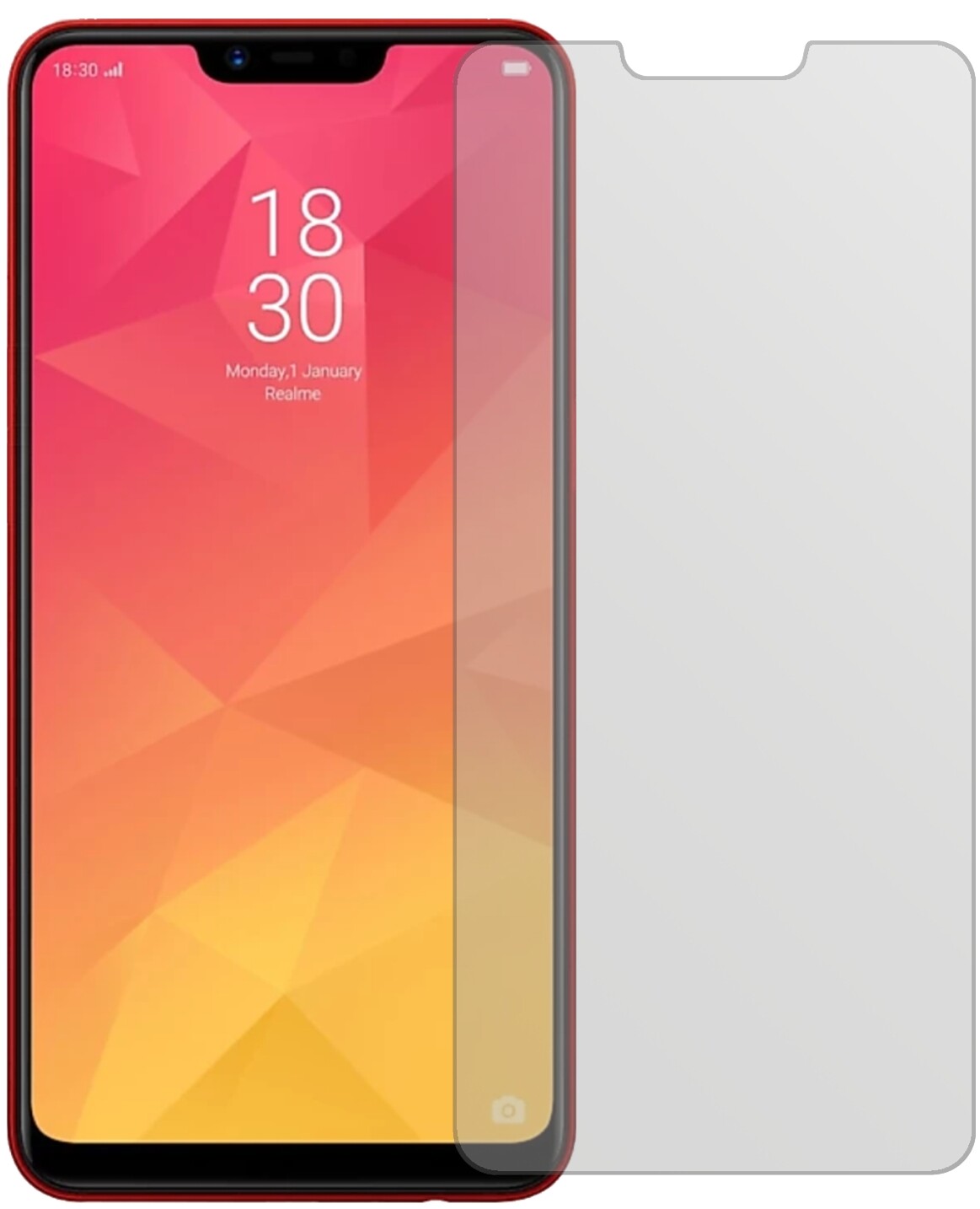 OppoRealme 2 mit aufgebrachter dipos Displayschutzfolie, die lästige Fingerabdrücke minimiert