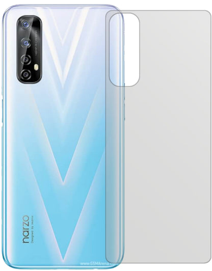 OppoRealme Narzo 20 Pro Rückseite mit aufgebrachter dipos Displayschutzfolie, die lästige Fingerabdrücke minimiert