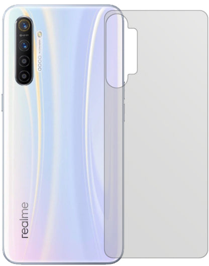 OppoRealme XT Rückseite mit aufgebrachter dipos Displayschutzfolie, die lästige Fingerabdrücke minimiert