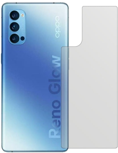 OppoReno 4 Pro Rückseite mit aufgebrachter dipos Displayschutzfolie, die lästige Fingerabdrücke minimiert