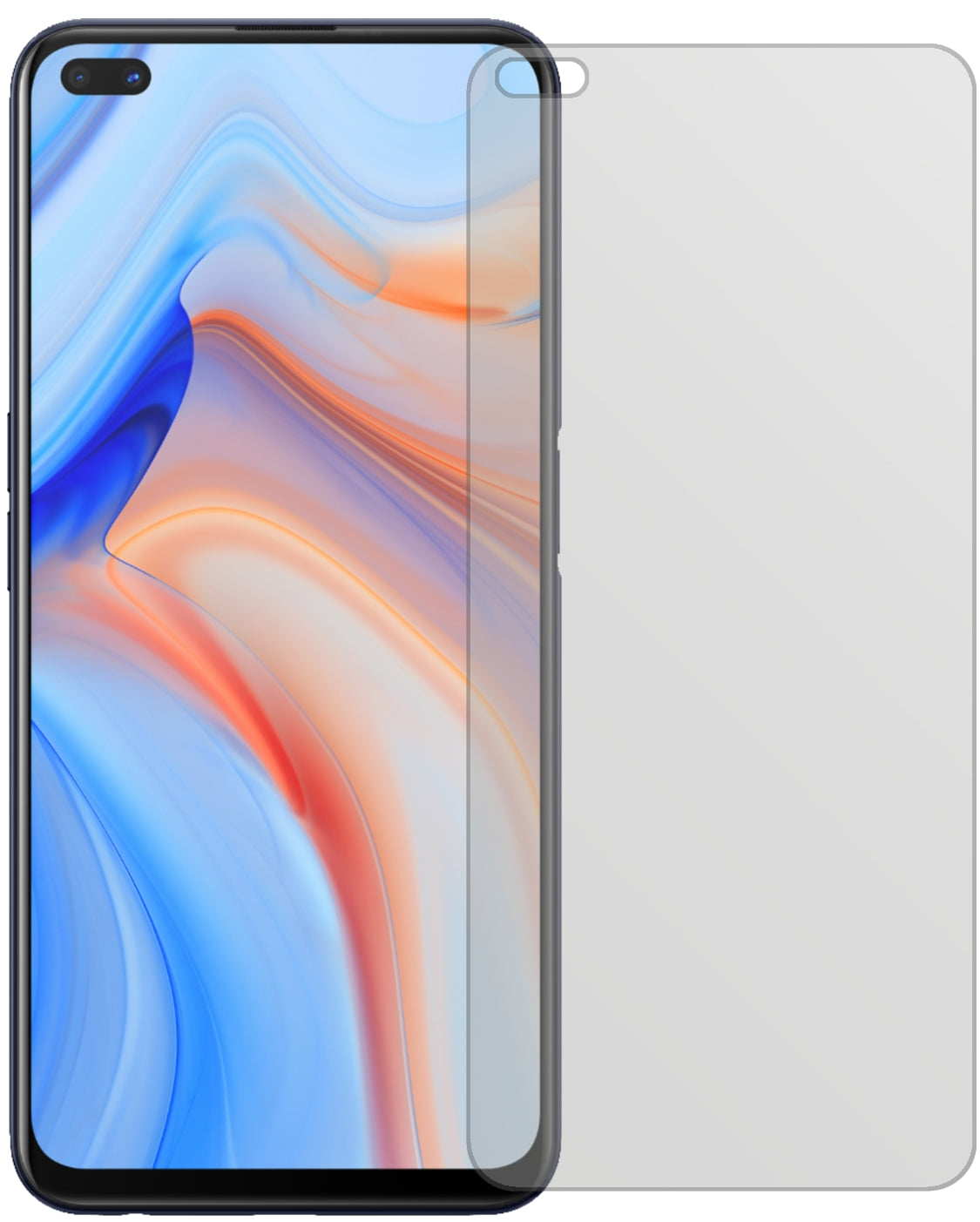 OppoReno4 Z 5G mit aufgebrachter dipos Displayschutzfolie, die lästige Fingerabdrücke minimiert