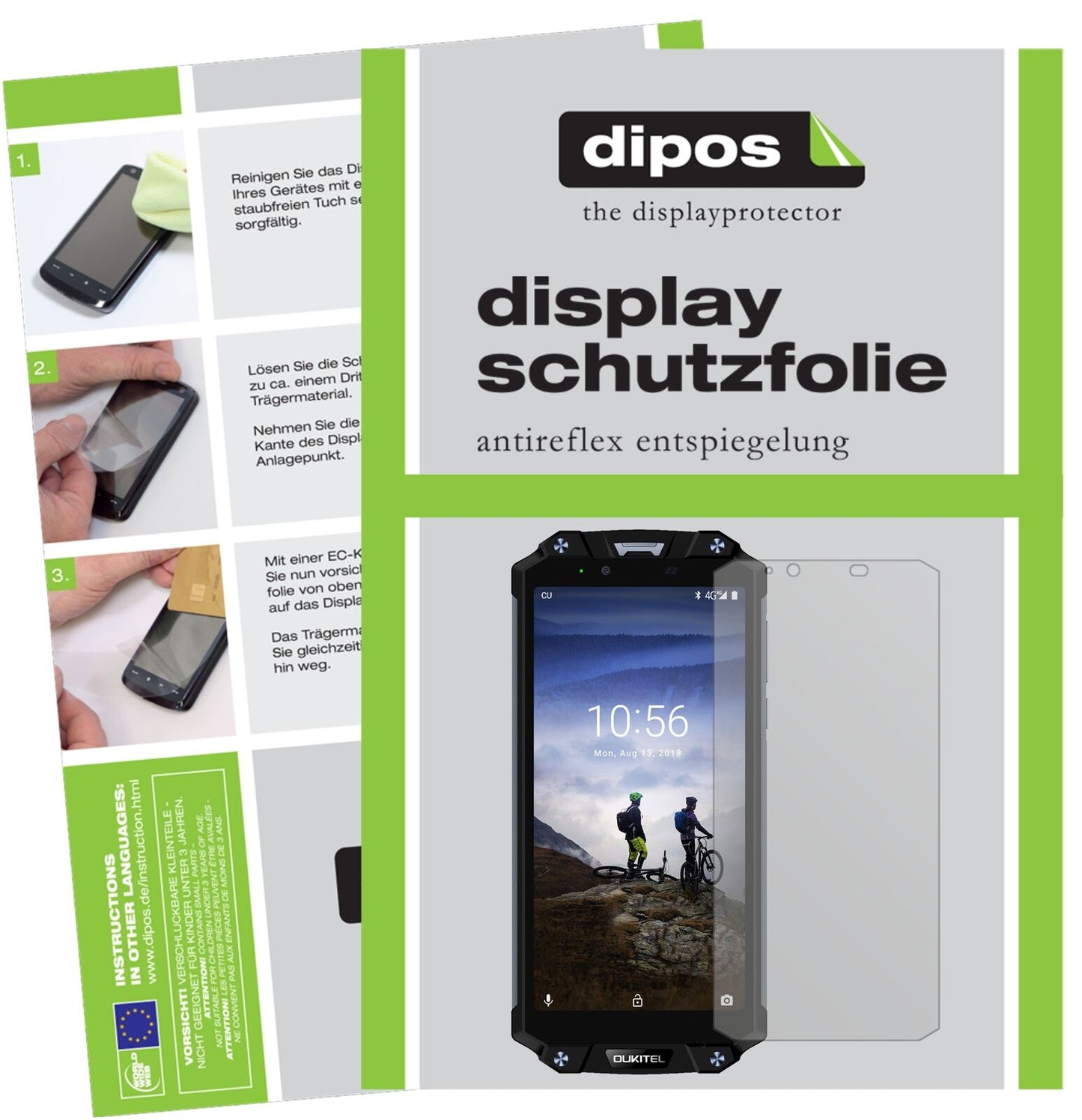 OukitelWP2 mit aufgebrachter dipos Displayschutzfolie, die lästige Fingerabdrücke minimiert