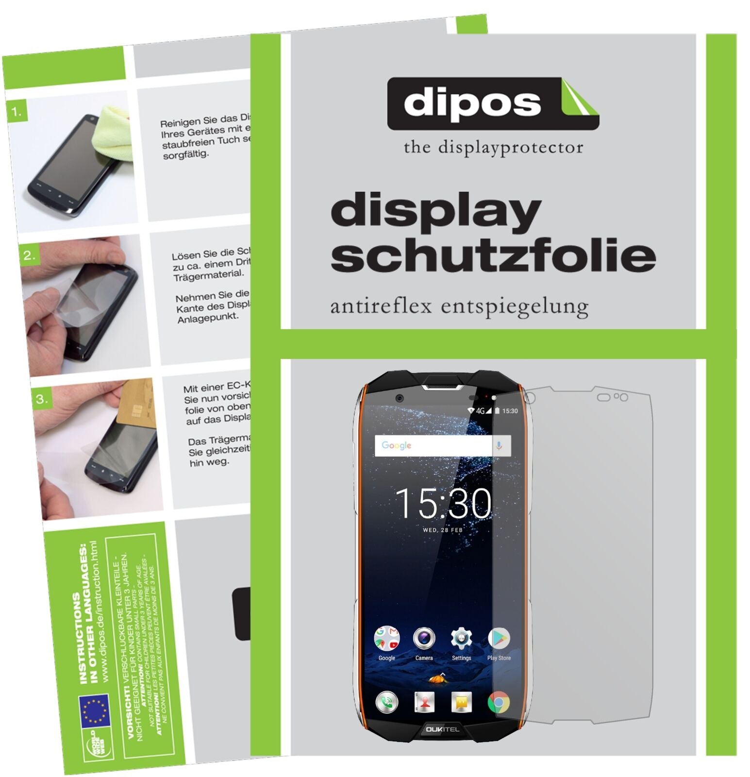 OukitelWP5000 mit aufgebrachter dipos Displayschutzfolie, die lästige Fingerabdrücke minimiert
