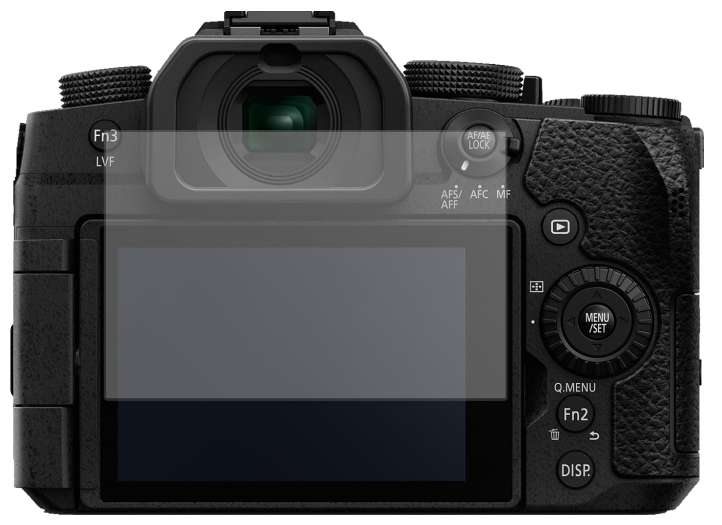 PanasonicLumix DC-G91 mit aufgebrachter dipos Displayschutzfolie, die lästige Fingerabdrücke minimiert