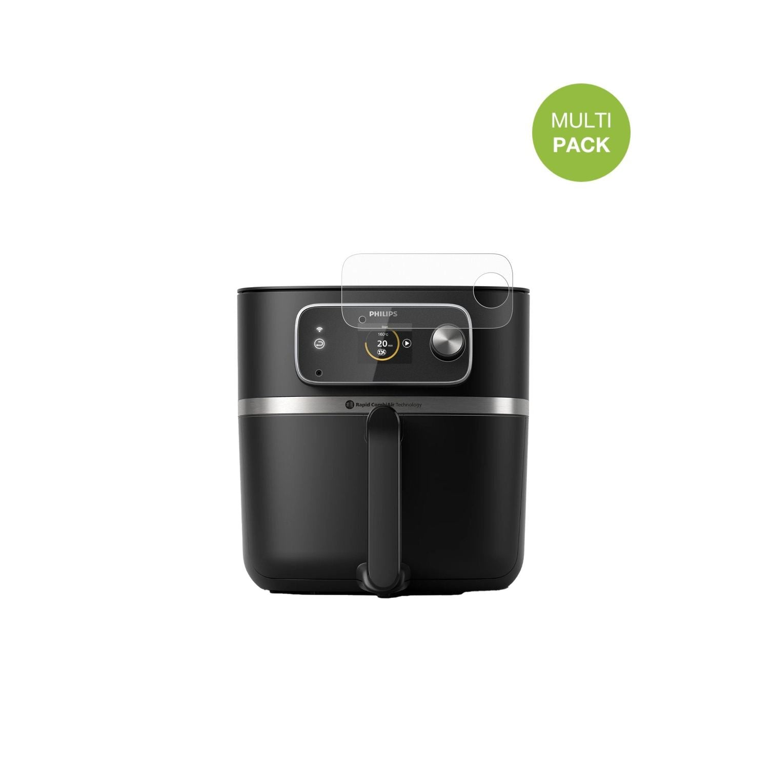 PhilipsAirfryer HD9880/90 mit aufgebrachter dipos Displayschutzfolie, die lästige Fingerabdrücke minimiert