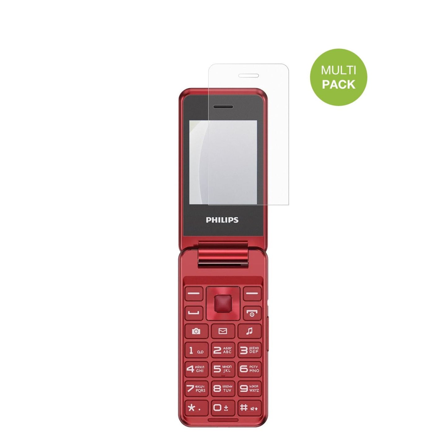 PhilipsXenium E2601 mit aufgebrachter dipos Displayschutzfolie, die lästige Fingerabdrücke minimiert