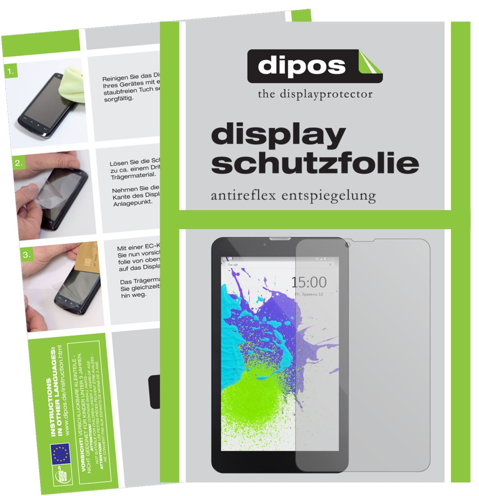 PixusTouch 7 3G mit aufgebrachter dipos Displayschutzfolie, die lästige Fingerabdrücke minimiert