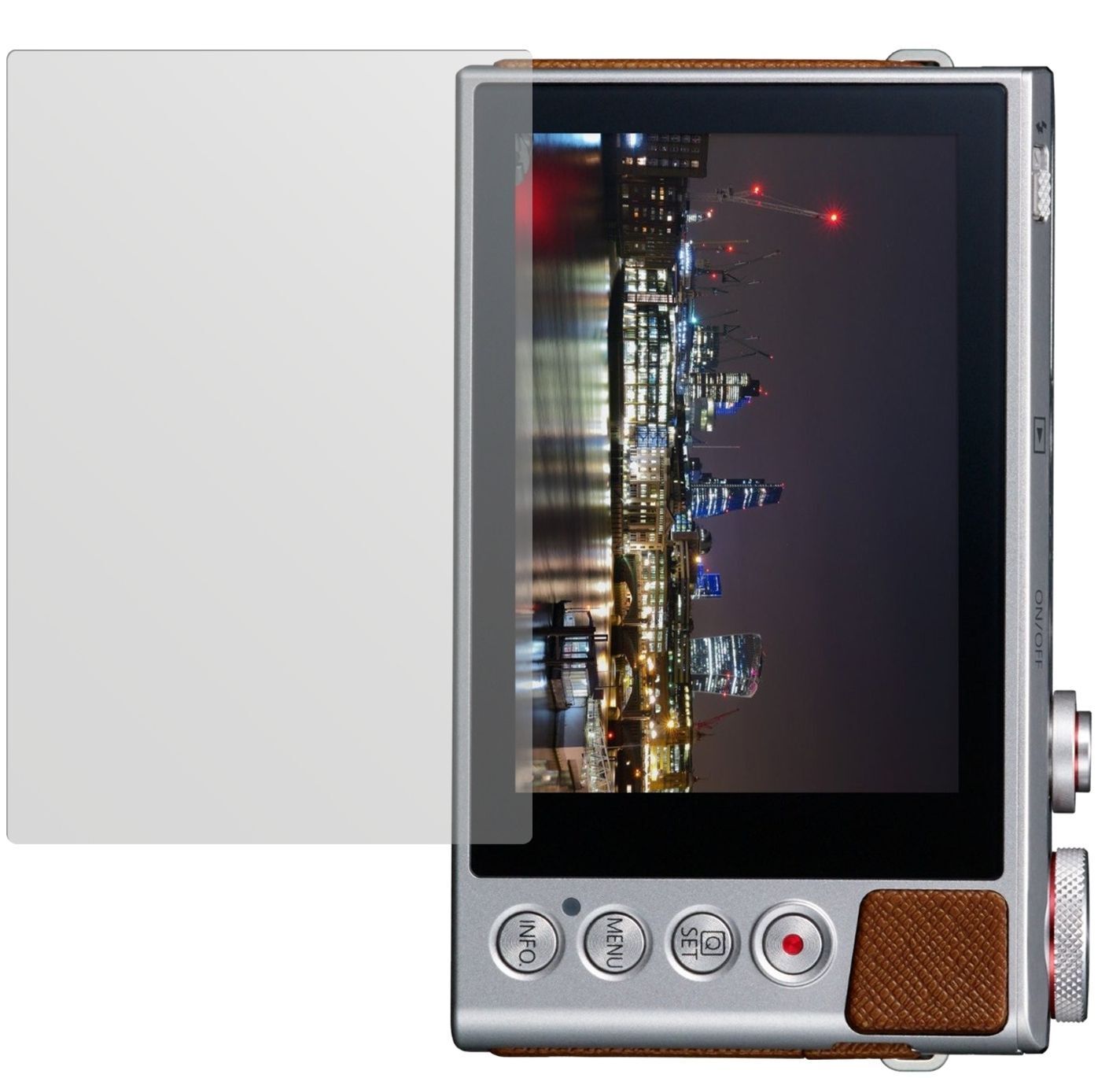 Powershot G9 XCanon mit aufgebrachter dipos Displayschutzfolie, die lästige Fingerabdrücke minimiert