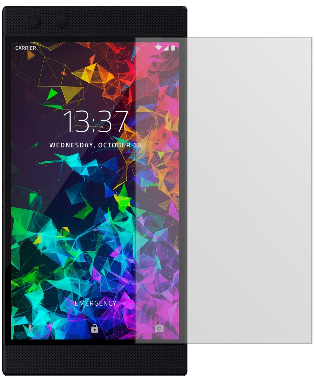 RazerPhone 2 mit aufgebrachter dipos Displayschutzfolie, die lästige Fingerabdrücke minimiert