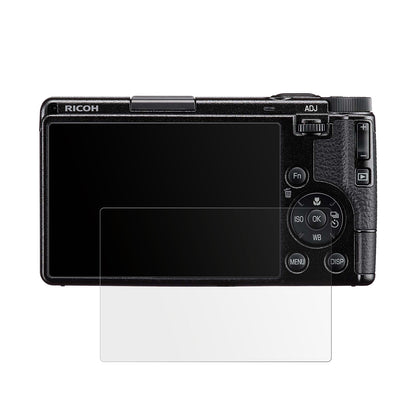 RicohGR IV mit aufgebrachter dipos Displayschutzfolie, die lästige Fingerabdrücke minimiert