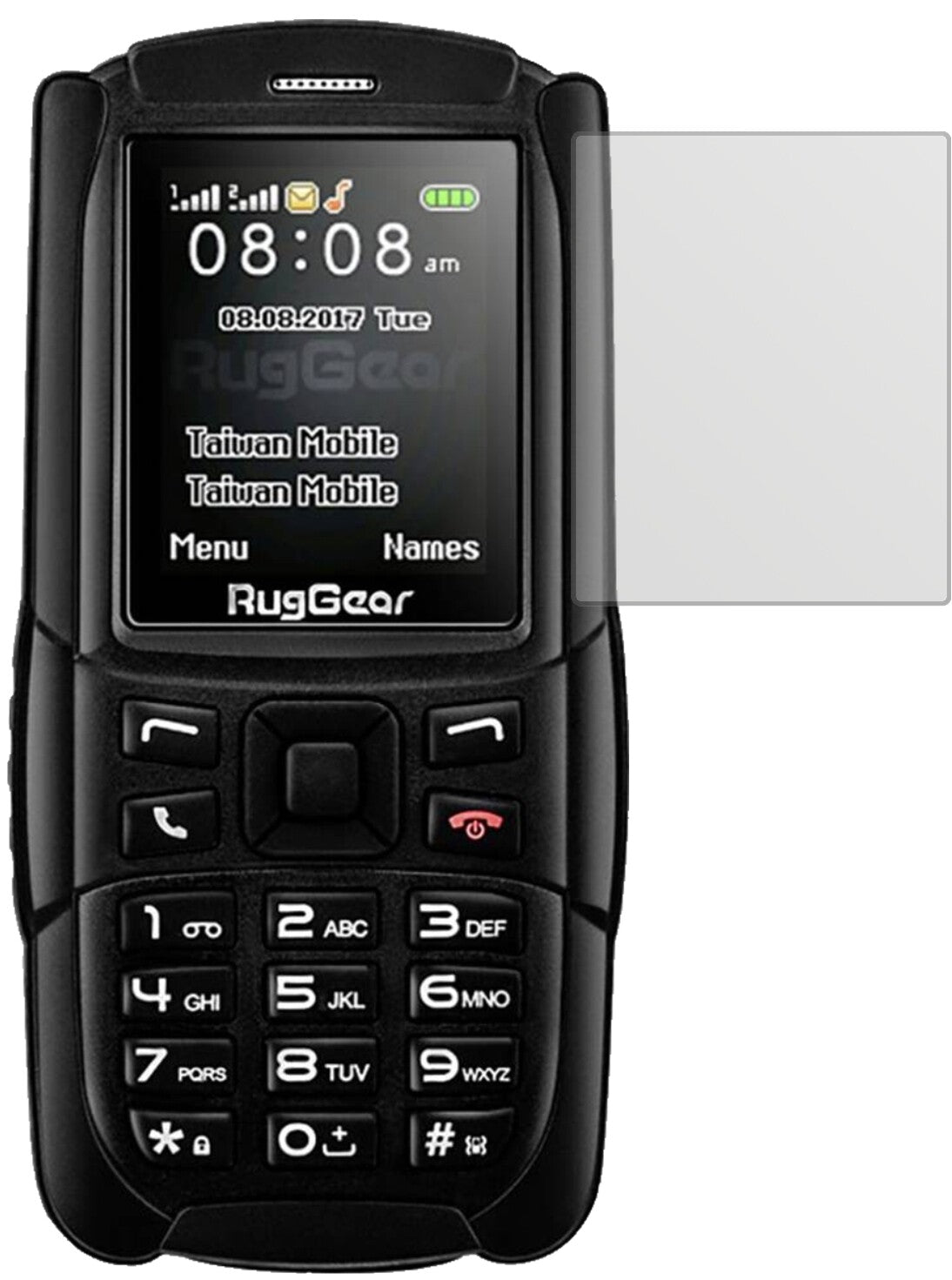 RugGearRG129 mit aufgebrachter dipos Displayschutzfolie, die lästige Fingerabdrücke minimiert