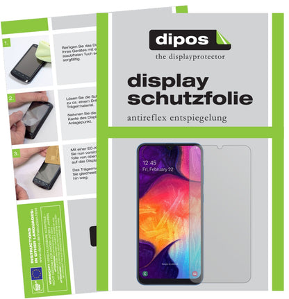 SamsungGalaxy A50 mit aufgebrachter dipos Displayschutzfolie, die lästige Fingerabdrücke minimiert