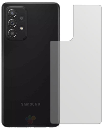 SamsungGalaxy A52s 5G Rückseite mit aufgebrachter dipos Displayschutzfolie, die lästige Fingerabdrücke minimiert