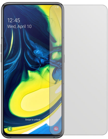 SamsungGalaxy A80 mit aufgebrachter dipos Displayschutzfolie, die lästige Fingerabdrücke minimiert