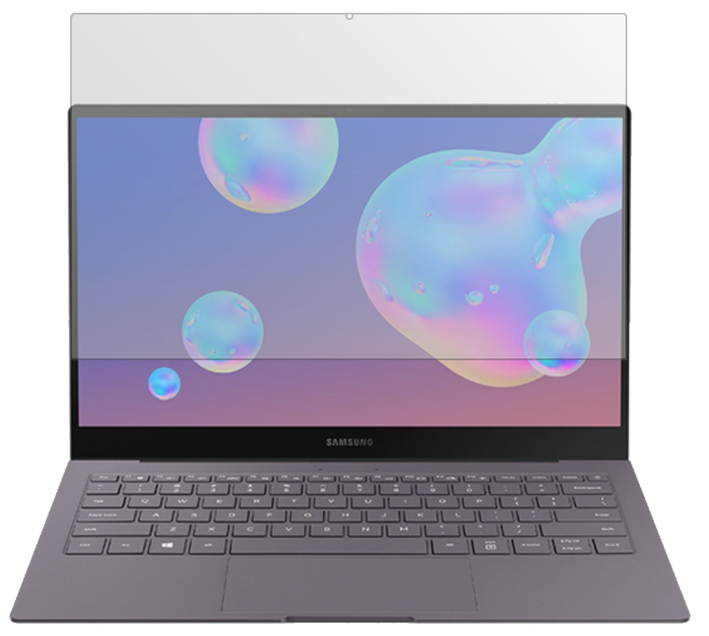 SamsungGalaxy Book S mit aufgebrachter dipos Displayschutzfolie, die lästige Fingerabdrücke minimiert