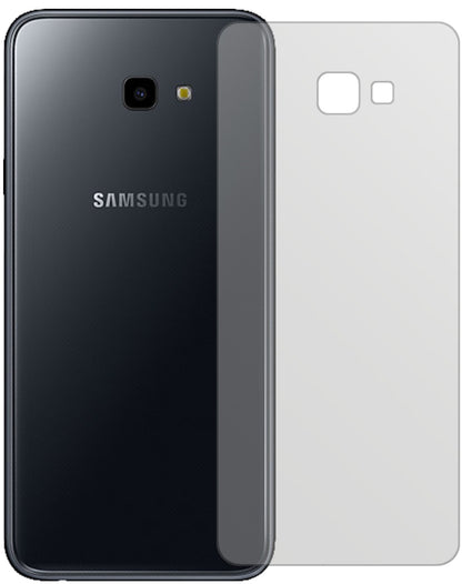 SamsungGalaxy J4 Plus (2018) Rückseite mit aufgebrachter dipos Displayschutzfolie, die lästige Fingerabdrücke minimiert