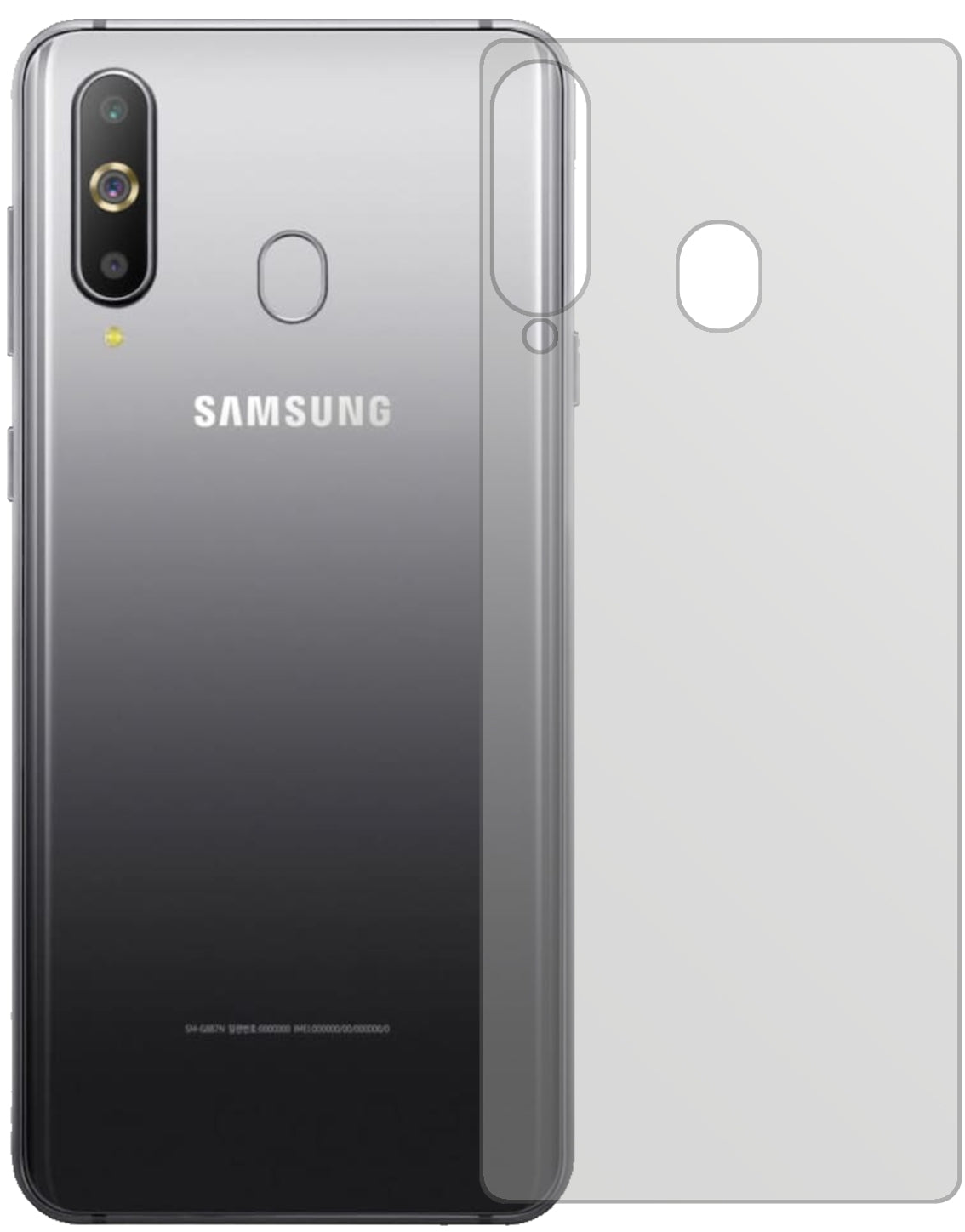SamsungGalaxy M40 Rückseite mit aufgebrachter dipos Displayschutzfolie, die lästige Fingerabdrücke minimiert