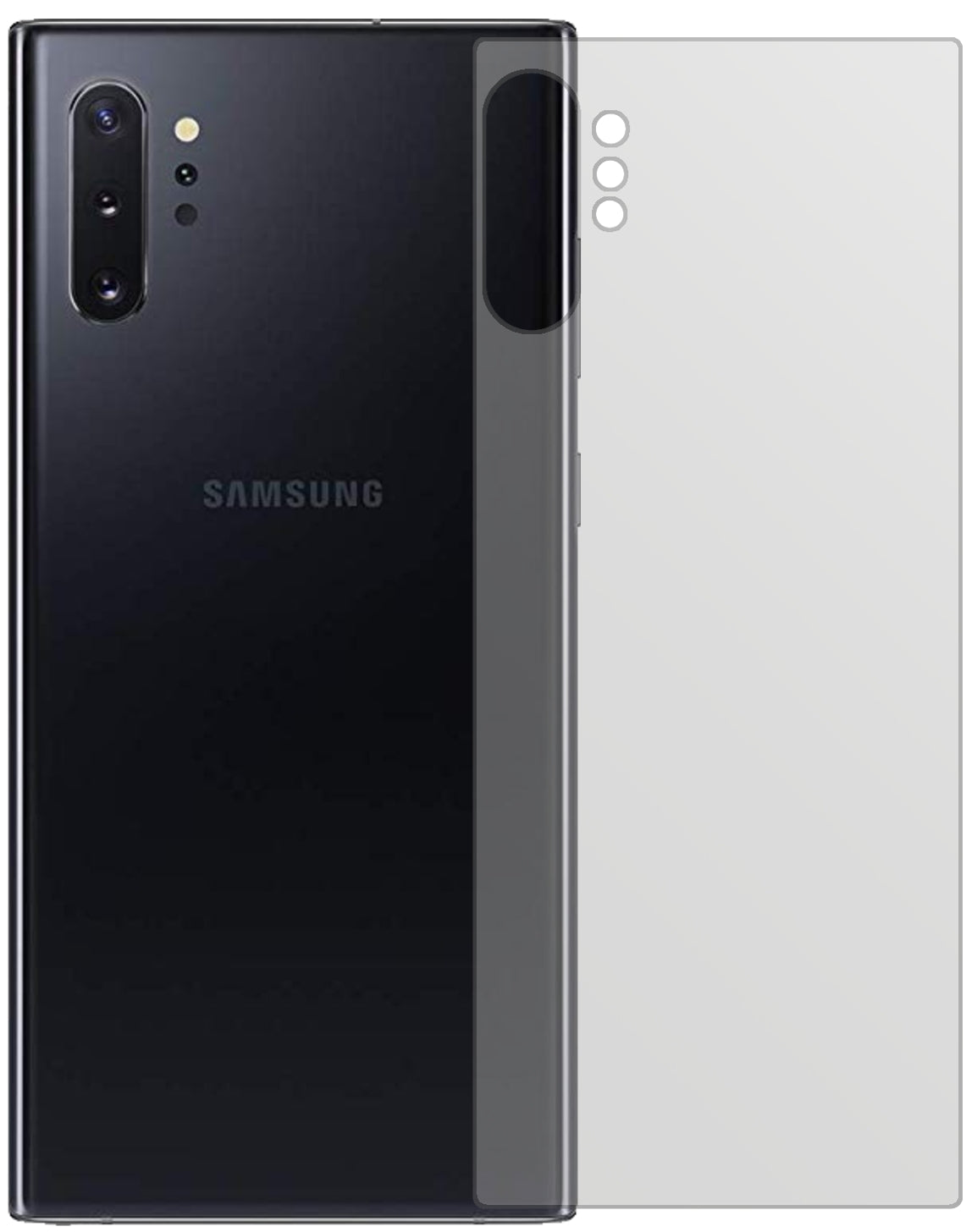 SamsungGalaxy Note 10 Plus Rückseite mit aufgebrachter dipos Displayschutzfolie, die lästige Fingerabdrücke minimiert