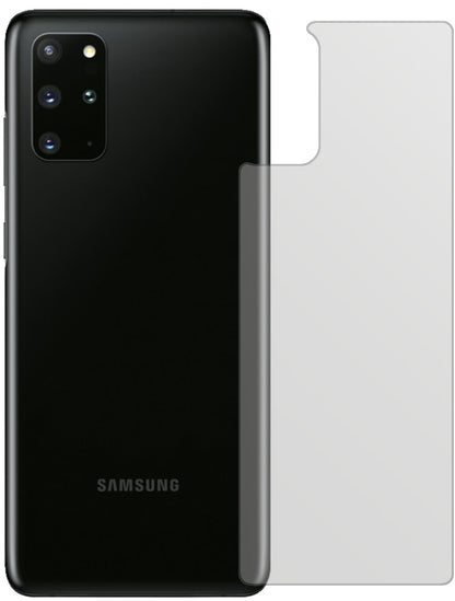 SamsungGalaxy S20 Plus Rückseite mit aufgebrachter dipos Displayschutzfolie, die lästige Fingerabdrücke minimiert