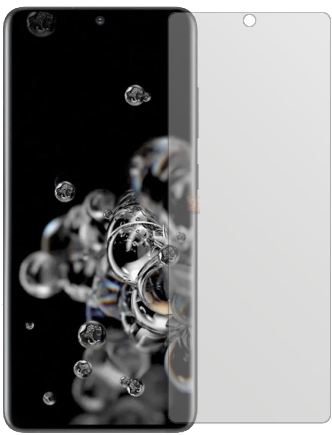 SamsungGalaxy S20 Ultra mit aufgebrachter dipos Displayschutzfolie, die lästige Fingerabdrücke minimiert