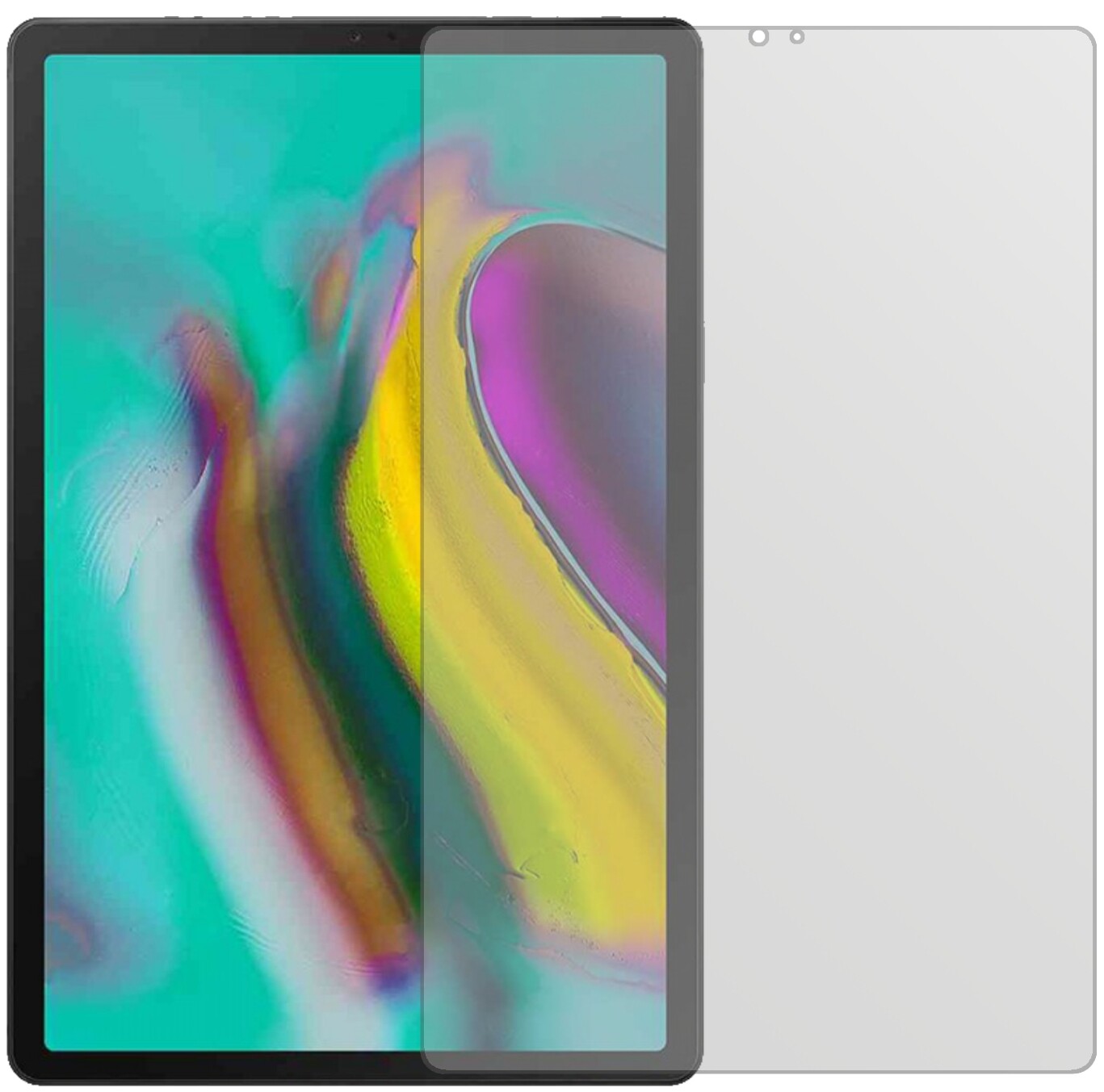 SamsungGalaxy Tab A 10.1 (2019) mit aufgebrachter dipos Displayschutzfolie, die lästige Fingerabdrücke minimiert