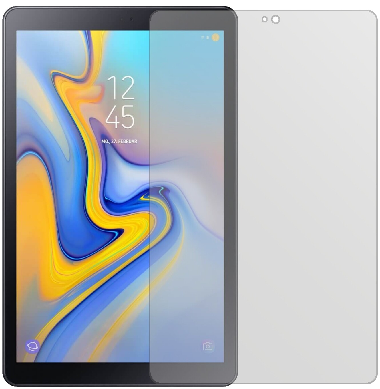SamsungGalaxy Tab A 10.5 mit aufgebrachter dipos Displayschutzfolie, die lästige Fingerabdrücke minimiert