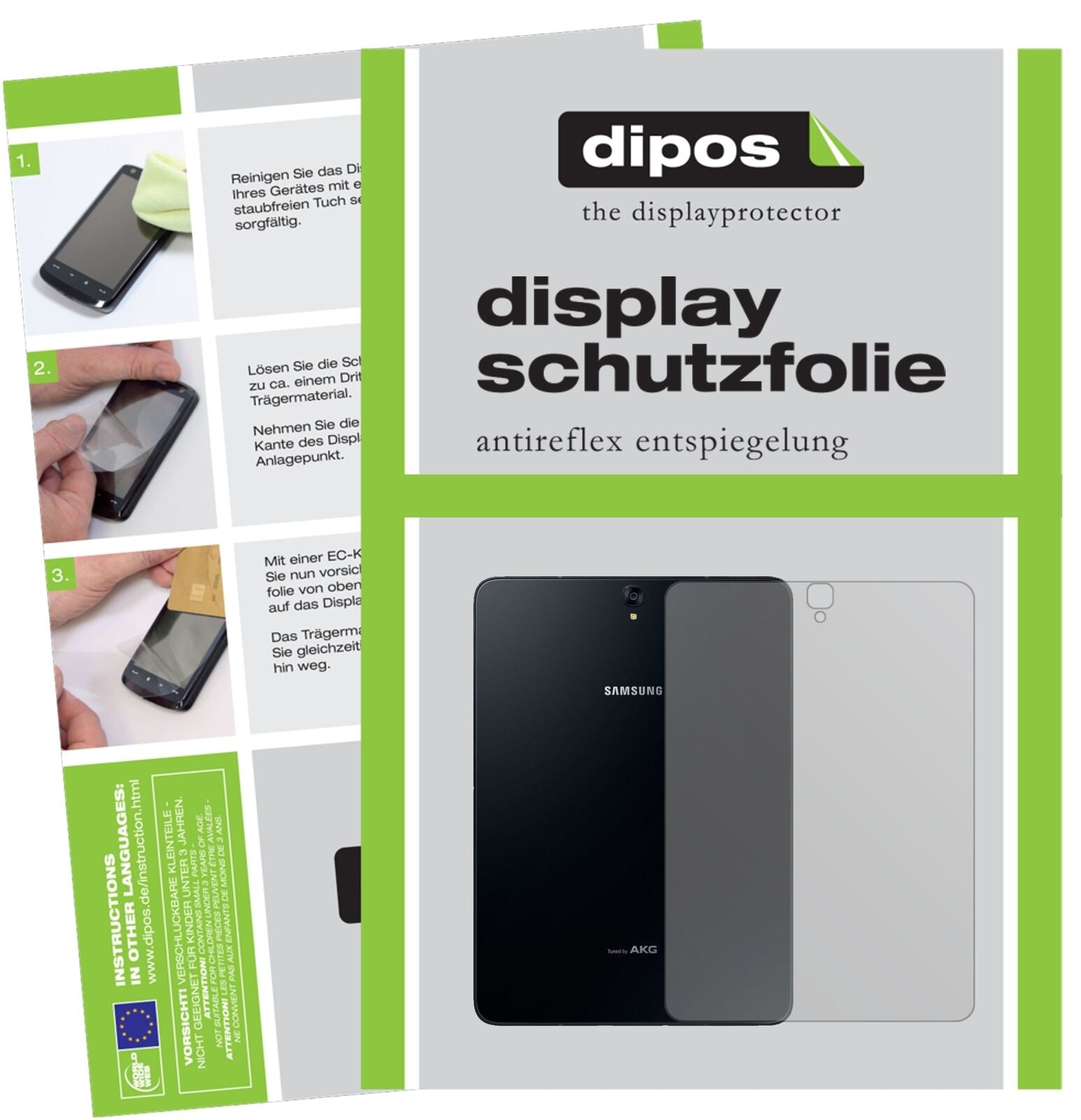 SamsungGalaxy Tab S4 Rückseite mit aufgebrachter dipos Displayschutzfolie, die lästige Fingerabdrücke minimiert