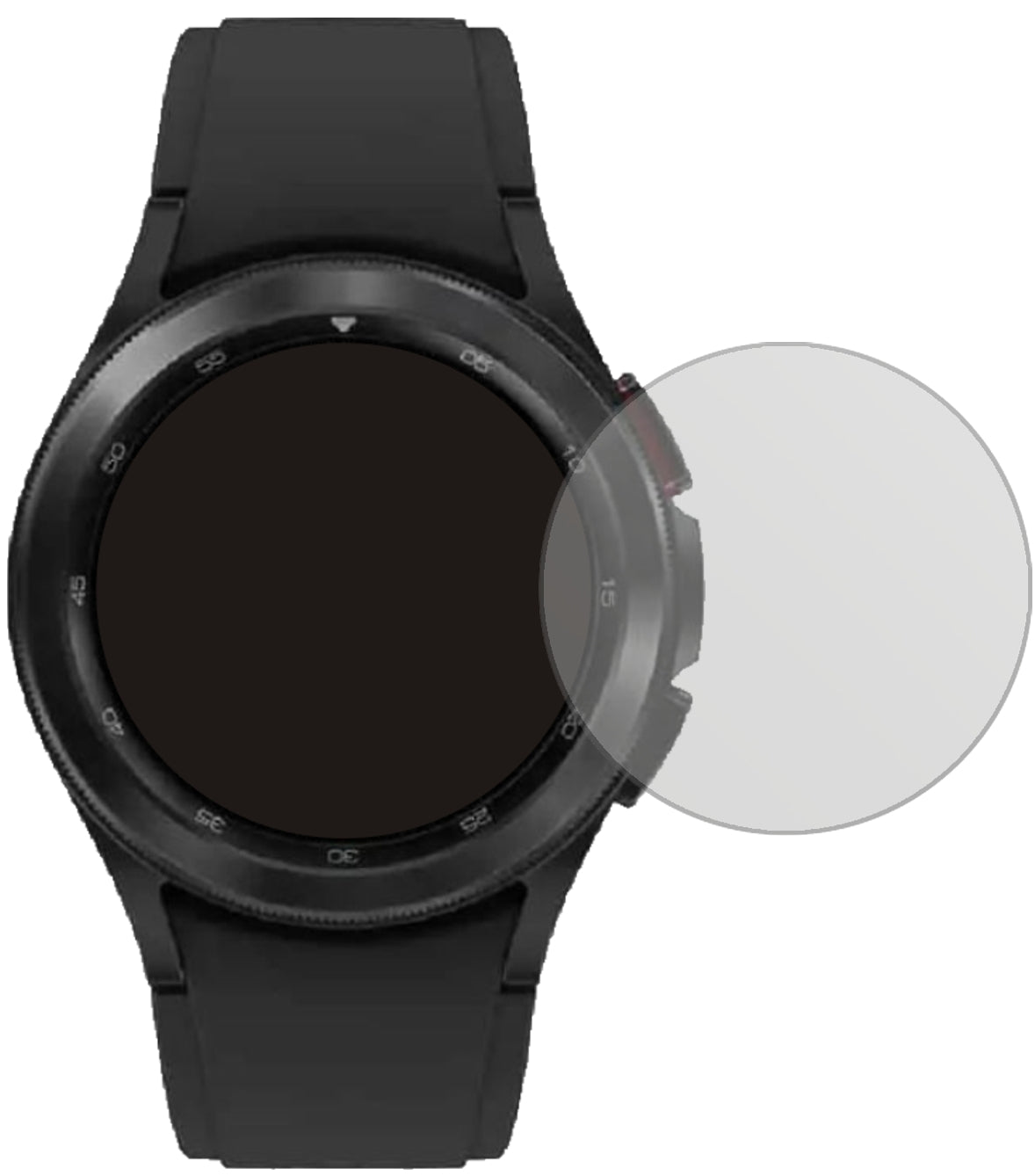SamsungGalaxy Watch 4 Classic (42 mm) mit aufgebrachter dipos Displayschutzfolie, die lästige Fingerabdrücke minimiert