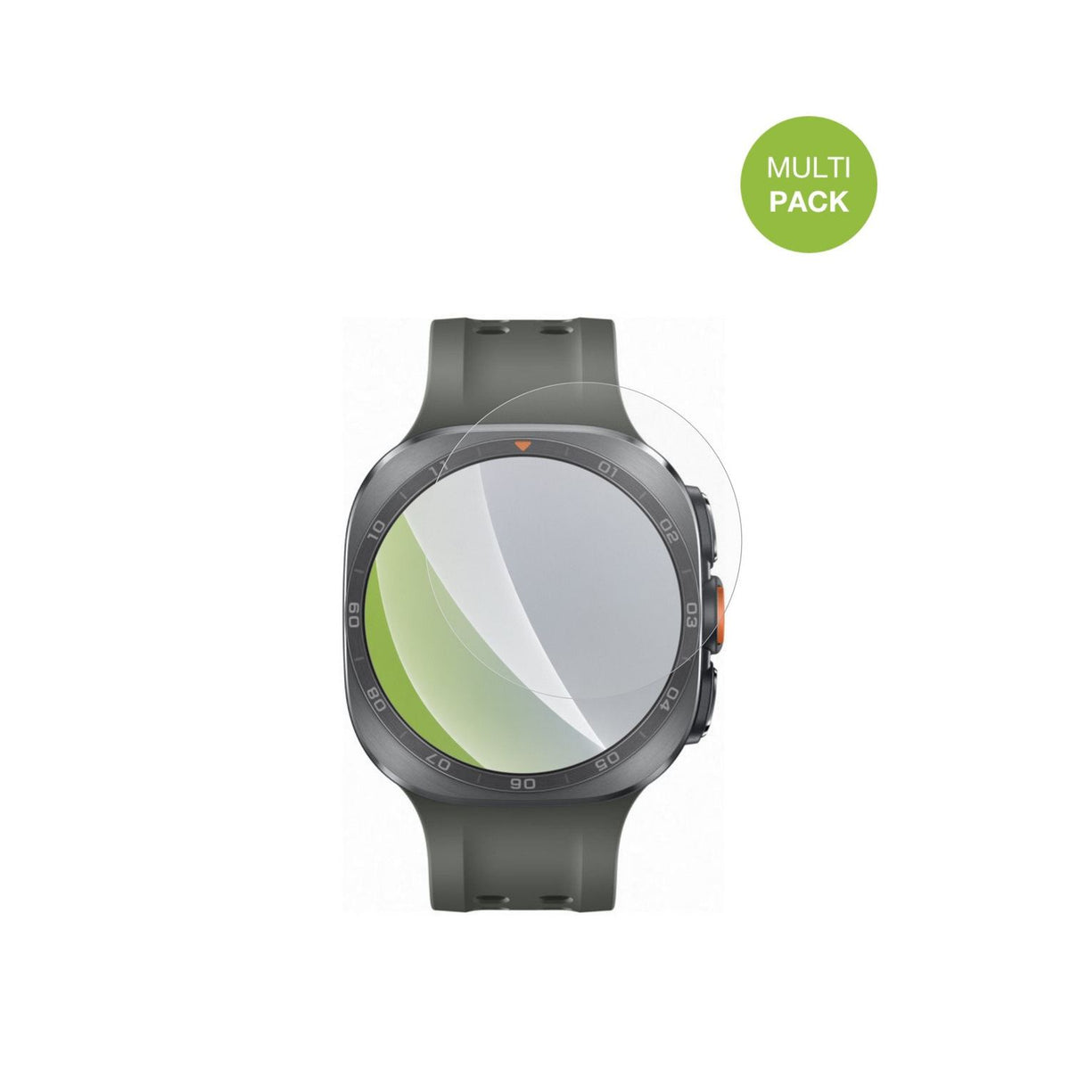 SamsungGalaxy Watch Ultra 2 mit aufgebrachter dipos Displayschutzfolie, die lästige Fingerabdrücke minimiert