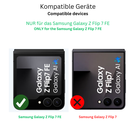 SamsungGalaxy Z Flip7 FE Aussenseite mit aufgebrachter dipos Panzerfolie, die lästige Fingerabdrücke minimiert
