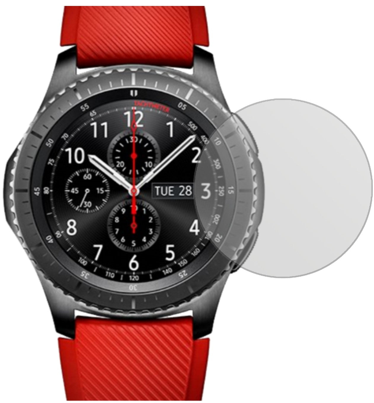 SamsungGear S3 mit aufgebrachter dipos Displayschutzfolie, die lästige Fingerabdrücke minimiert