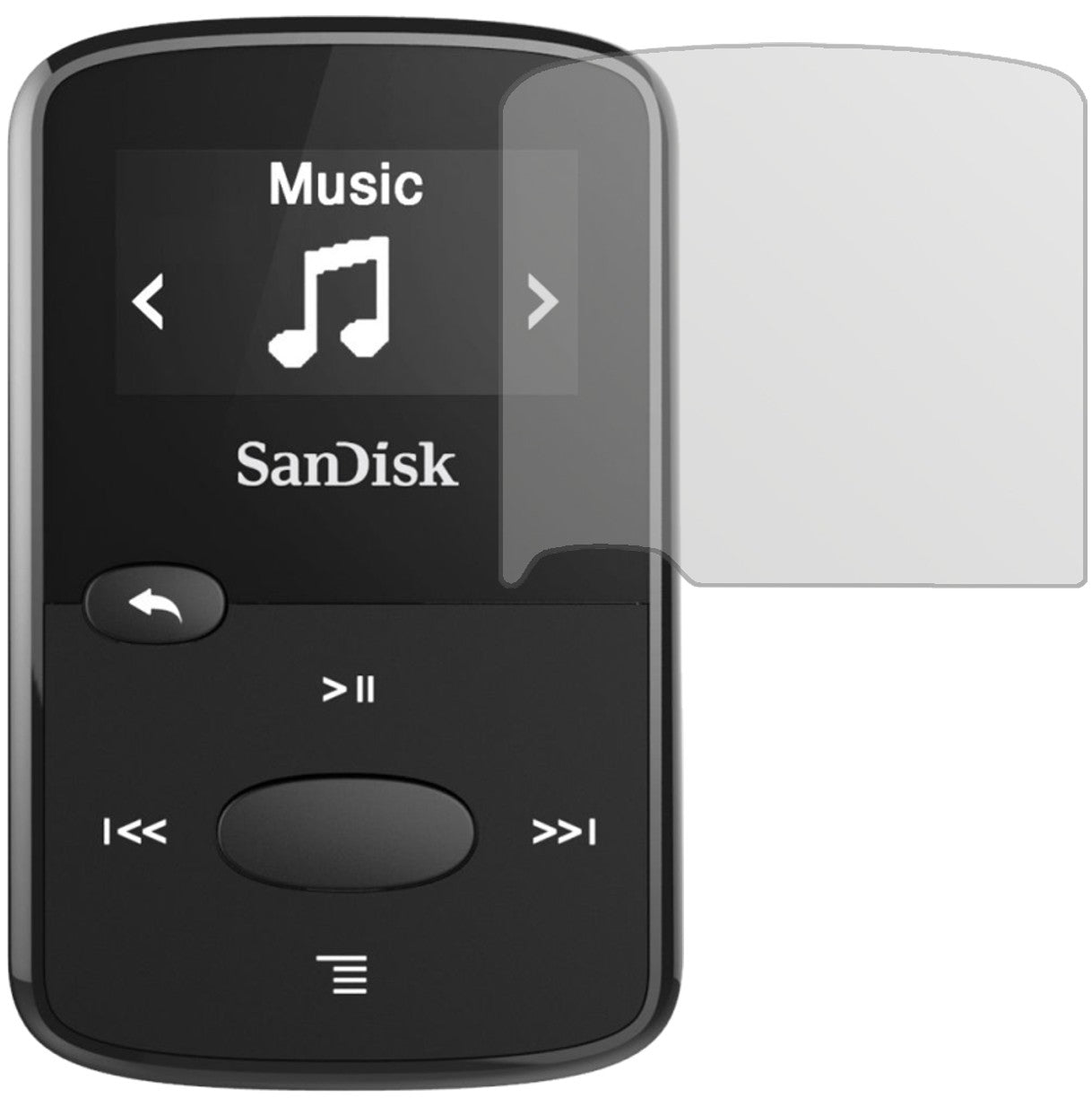 SanDiskClip Jam mit aufgebrachter dipos Displayschutzfolie, die lästige Fingerabdrücke minimiert