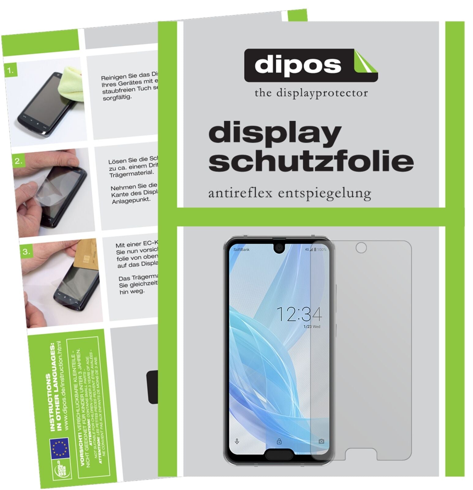 SharpAquos R2 Compact mit aufgebrachter dipos Displayschutzfolie, die lästige Fingerabdrücke minimiert