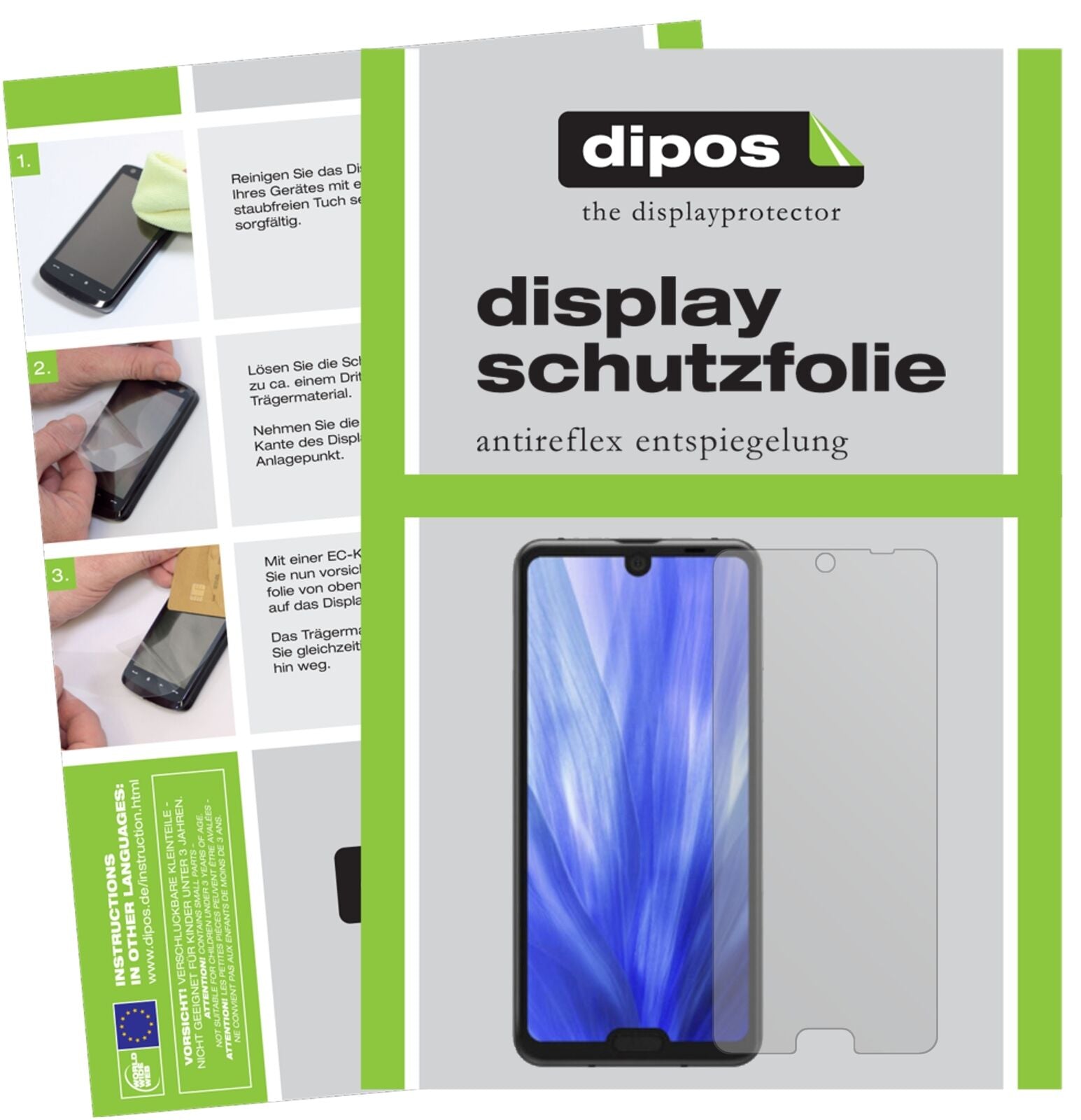 SharpAquos R3 mit aufgebrachter dipos Displayschutzfolie, die lästige Fingerabdrücke minimiert