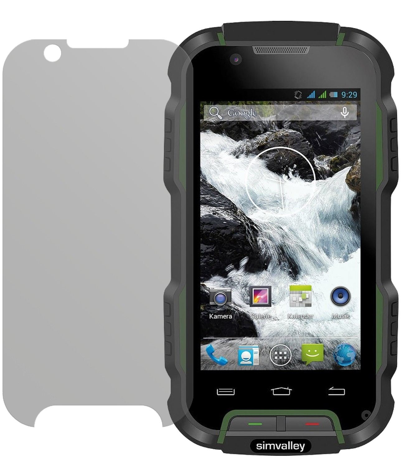 SimvalleyMobile Outdoor mit aufgebrachter dipos Displayschutzfolie, die lästige Fingerabdrücke minimiert