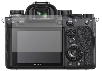SonyAlpha 7 II mit aufgebrachter dipos Displayschutzfolie, die lästige Fingerabdrücke minimiert
