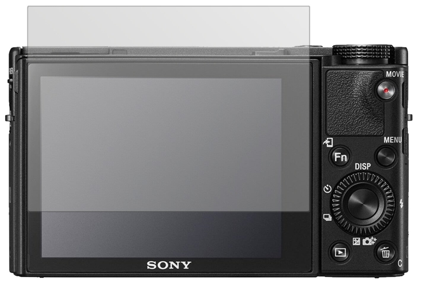 SonyCyber-Shot DSC-RX 1R mit aufgebrachter dipos Displayschutzfolie, die lästige Fingerabdrücke minimiert